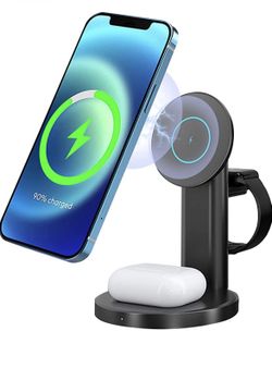Wireless Charging Station - 3 in 1 Magnetic Wireless Charger, 15W Fast MagSafe Charger Stand for for Apple iWatch, AirPods Pro, for 13Pro Max/13 Pro/1