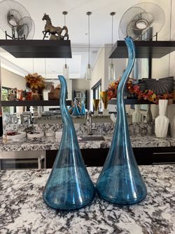 Pair of Blue Art Glass Vases
