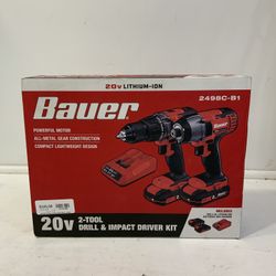 NEW BAUER 20v 2 DRILL & IMPACT DRIVER KIT 2498C-B1
