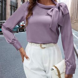 stylish wide sleeve blouse, silk style