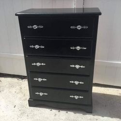 Black Gloss Color Wooden Dresser Set Are Two Dressers, Mirror, Nightstand Set Has Been Refurbished 