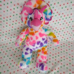 Build-A-Bear Triceratops Dino Plush Dinosaur 17” Neon Hearts Only Rare BABW