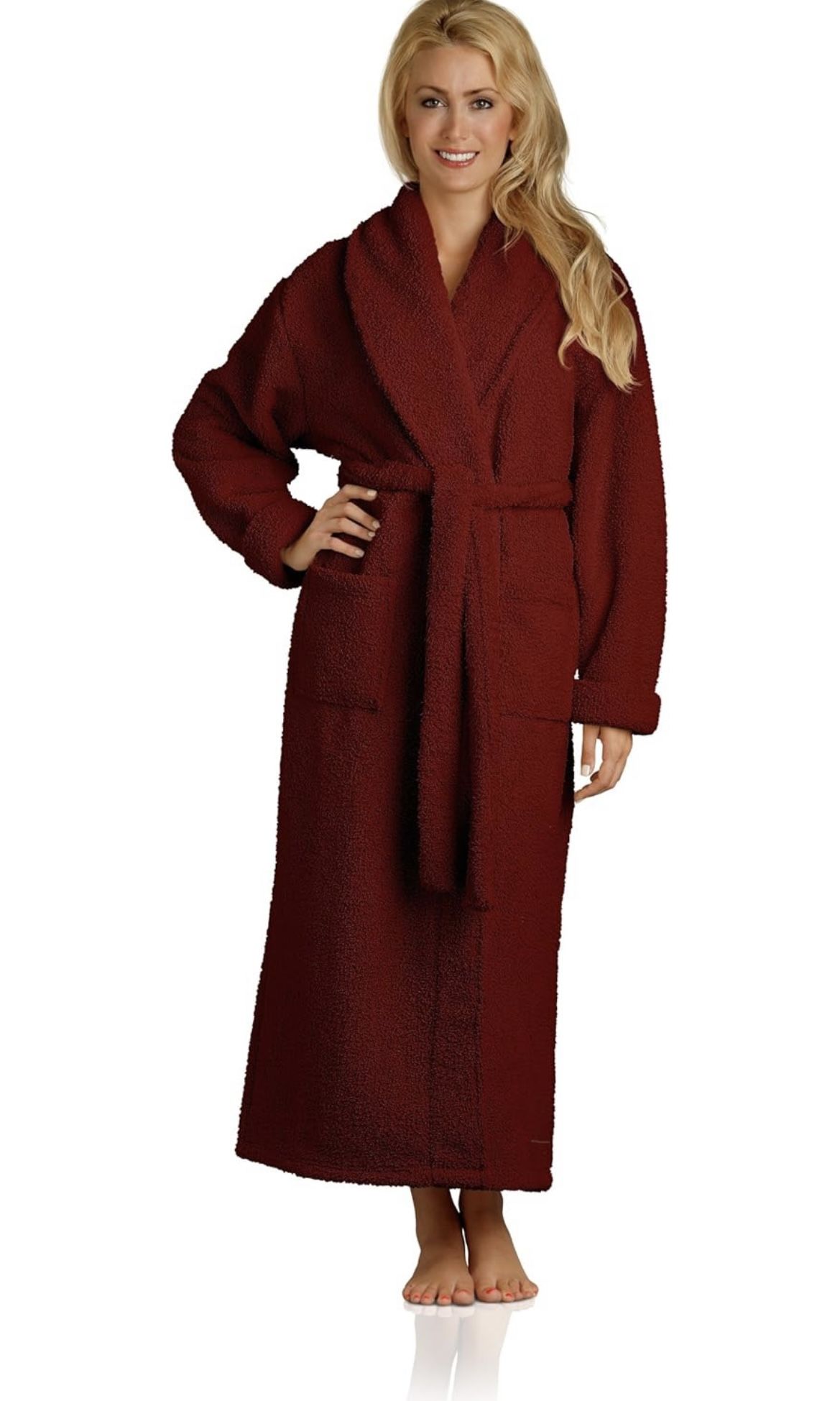 Plush Microfiber Robe - Soft, Warm, and Lightweight - Full Length - Cranberry size L