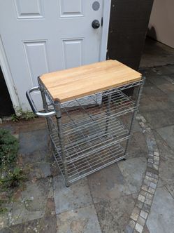 Chrome Wire Kitchen Cart with Wood Top