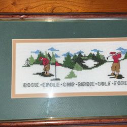 Handmade Golf Cross Stitch Framed Picture