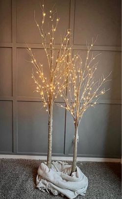 6ft & 7ft Pre-Lit Glitter Twig Trees – Set of 2 ✨