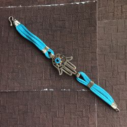 Hamsa 925 Sterling Silver Hand of Fatima Pendant Bracelet Evil Eye Nazar Amulet