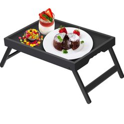 Bed Tray Table with Folding Legs,Bamboo Breakfast in Bed for TV Table, Laptop Computer Tray,Eating,Snack Tray(Black)