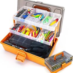 Large 3-Layer Fishing Tackle Box with Tackle Included, All-in-One 417 Pcs Fishing Lures Kit with Small 2-Sided Box & Gloves for Anglers, Complete Fres