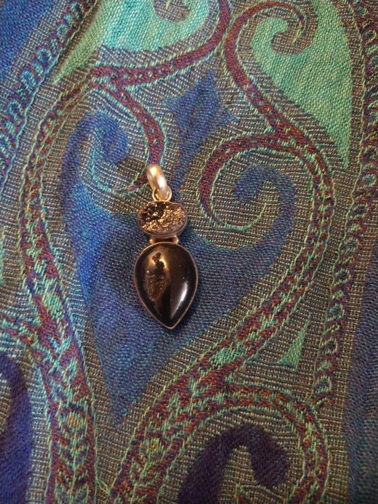 black agate sterling silver pendant