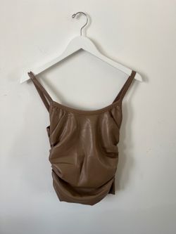Coucoo Brown Faux Leather Rouched Cami Top