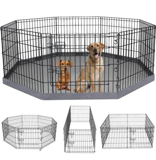 PETIME Foldable Metal Dog Exercise Pen/Pet Puppy Playpen Kennels Yard Fence Indoor/Outdoor 8 Panel 24" W x 30" H with Bottom Pad (with Bottom pad, 8 P