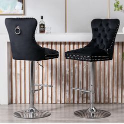 Elegant Style Black Velvet Swivel Bar Stools
