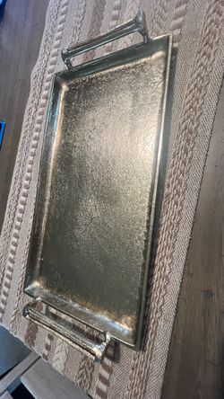 Gold Metal Decorative Serving Tray with Handles