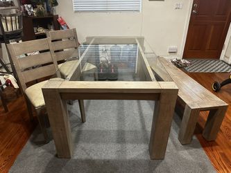 Living Spaces 2020 Regan Beige Wood Dining Set