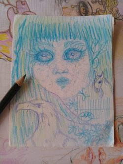 OIL PASTELS SKETCH MINIATURE HAND DRAWN ON PAPER UNFRAMED 