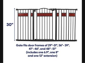 Extra wide gate, wood accent black metal