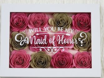 Will You Be My Maid Of Honor? Paper Flowers in a Shadow Box Frame