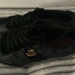 Coach Signature Ivy Leather Sneakers Black Lace Sneaker Shoes Suede Monogram  Size 7.5