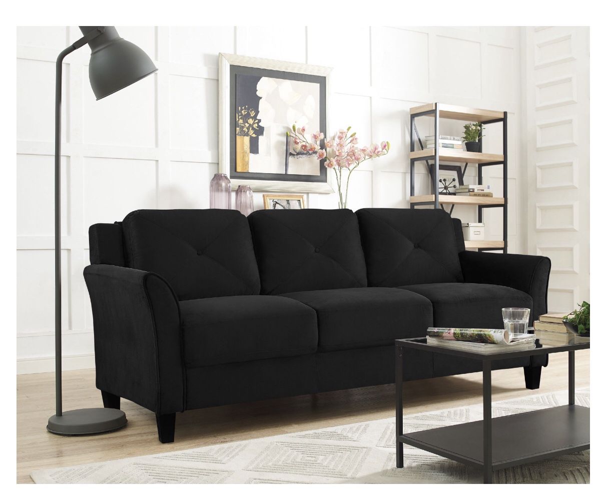 Contemporary style beautiful black velvet micro fibre sofa