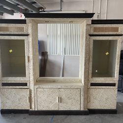 Island Beach Entertainment Center Wall unit Storage Media TV Credenza Beige Coral Stone Finish 