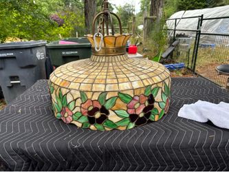 Large Tiffany Style Stained Glass Hanging Chandelier – Floral Ceiling Light Fixture