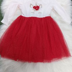 Girl's Red Sparkle Unicorn Dress