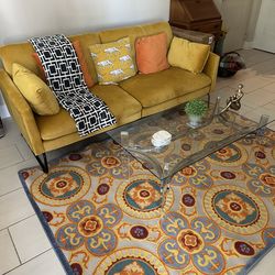 🔥 Mustard Velvet Mid-Century Modern Sofa – Like New 🔥