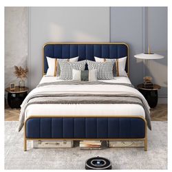 Blue And Gold Bed Frame 