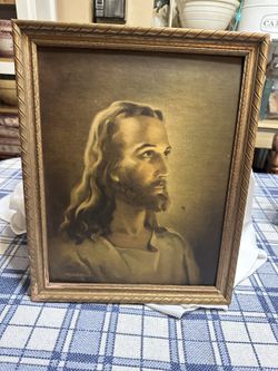 Vintage “ Head Of Christ” Framed Lithograph Kriebel & Bates