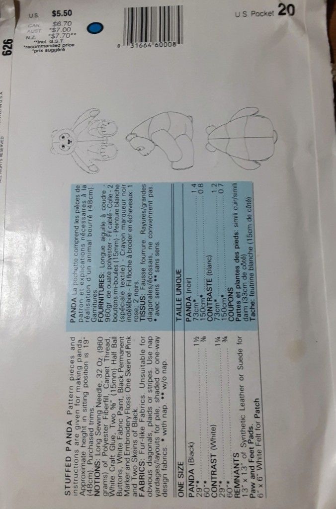 Panda Bear Pattern Vogue Craft 626