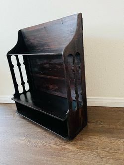 Vintage Dark Stained Wooden Wall Shelf