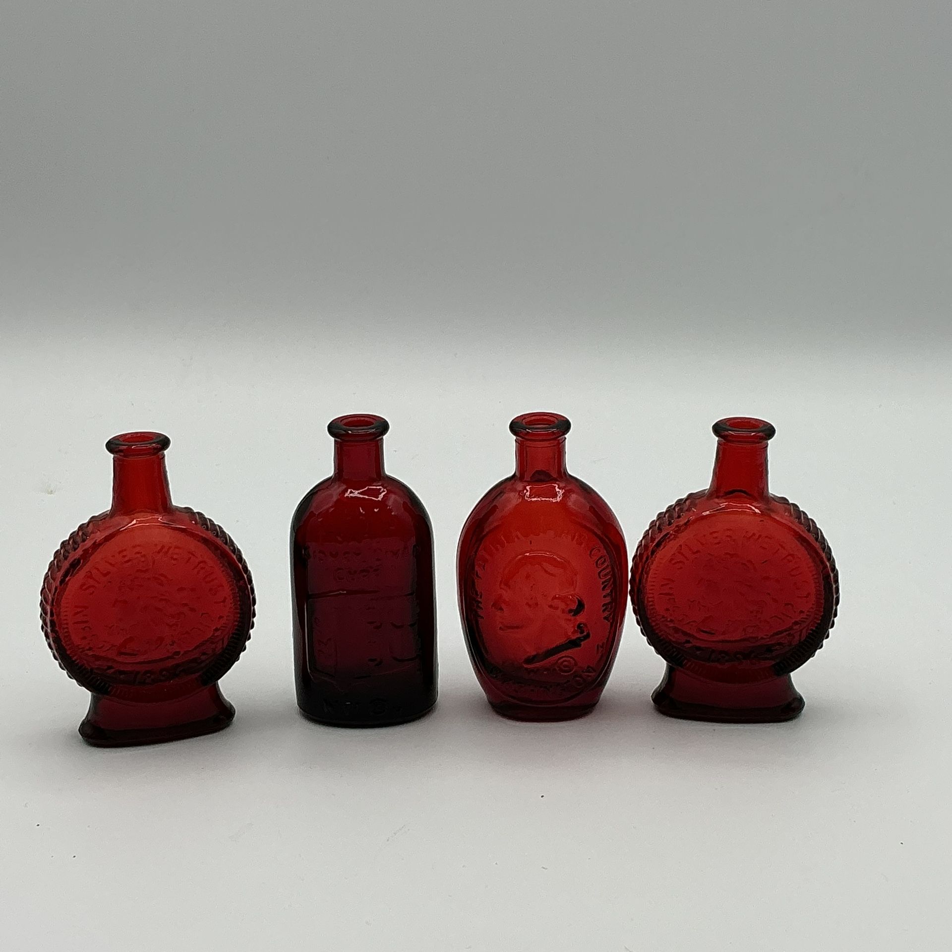Vintage Lot Of 4 Wheaton President Ruby Red Glass Bottle 3’