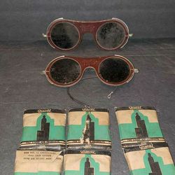 Antique Willson Welding Glasses lot- 2 Glasses, 6 NOS replacement Lens - rarer lot