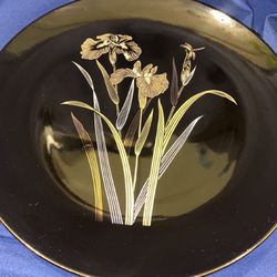 Black Japan Floral  Plate With Gold Trim 