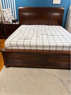 Cal king bed, dresser, side table with mattress for sale