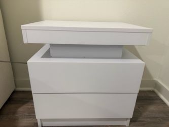 Set of 2 Modern White LED Nightstand with Drawers