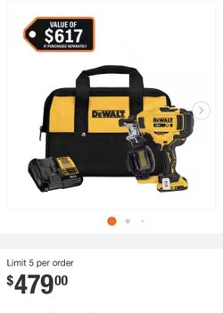 Dewalt 20V MAX Lithium-Ion 15-Degree Electric Cordless Roofing Nailer Kit with 2.0Ah Battery Charger and Bag