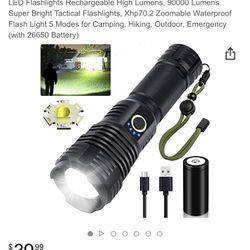 LED 9000 Lumies Flashlight Long Distance , For Camping 