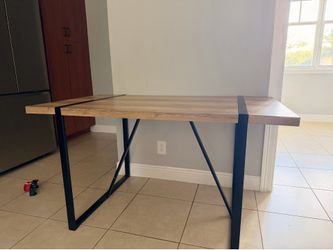 Modern Industrial Dining Table + 4 Black Leather Chairs