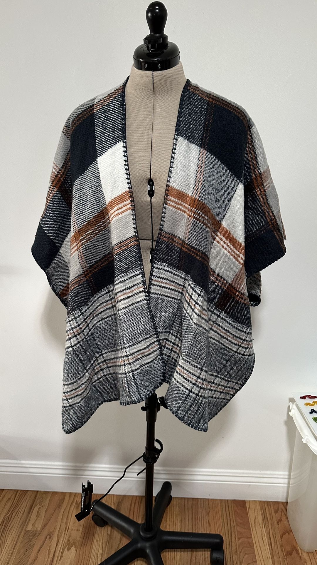 Plaid Open Front Poncho