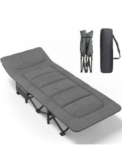 ATORPOK Camping Cot for Adults with Cushion and Pillow, Portable Folding Bed for Sleeping, Lightweight Tent cot with Carry Bag Supports 450 lbs (Grey)