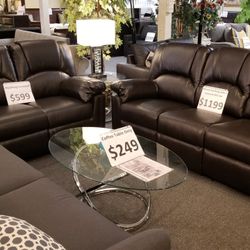 Brand New Brown Leather Manual Reclining Sofa + Loveseat 2PCs Set