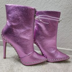 Metallic Pink Purple Heeled Boots (Never Worn)