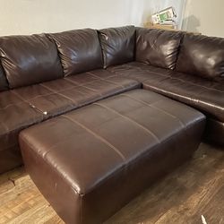 Brown Leather Couch Sectional With Ottoman 