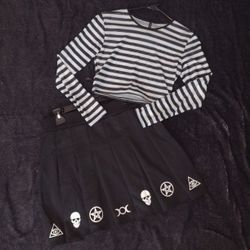 Sheer Striped Crop Top And Pleated Skirt