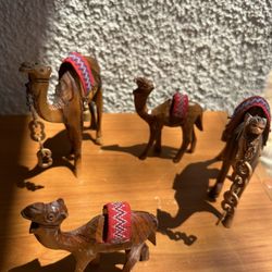 Hand Carved Olive Wood Camels