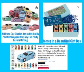 Sealed KINIA 15 Jumbo Race Car Sidewalk Chalk - Party Favors Goody Bag Pack - Birthdays, Easter, Christmas and More - Individually Wrapped - Washable 
