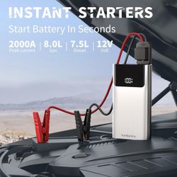 Car Battery Jump Starter, 2000A Jump Pack for Up to 8.0L Gas and 7.5L Diesel, 12V Jump Box Battery Booster with Smart Jumper Cables, 3 Modes Lighting 