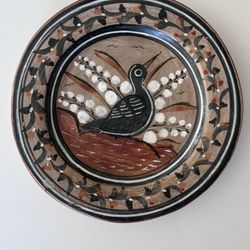 Vintage Tonala Mexican Pottery Plate Bird Folk Art Wall Decor